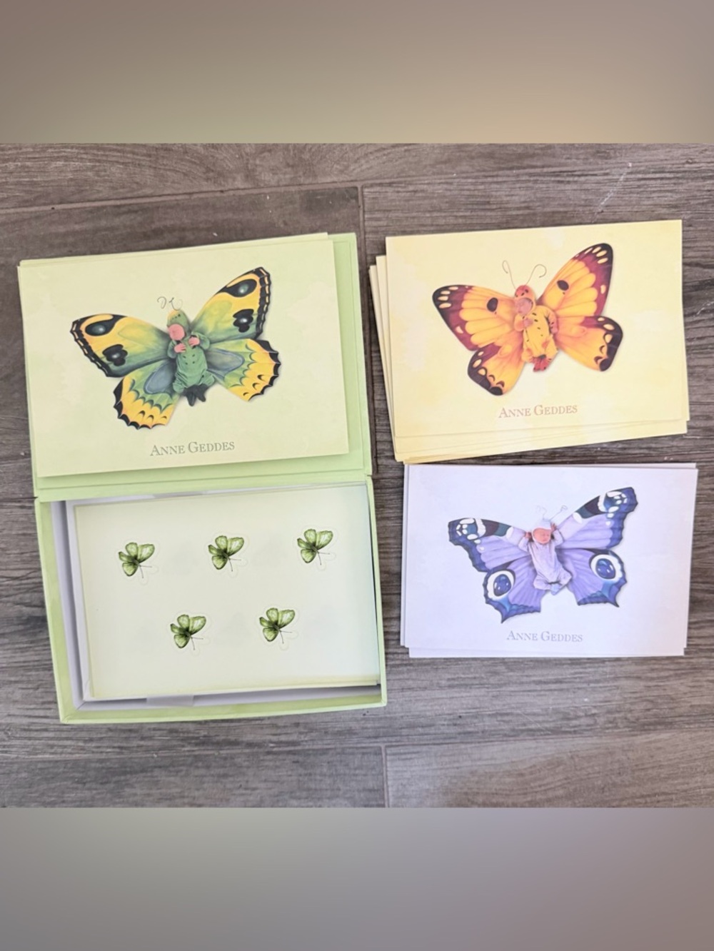 Anne Geddes Butterfly Note Cards - Pastel Yellow, Green, Lavender